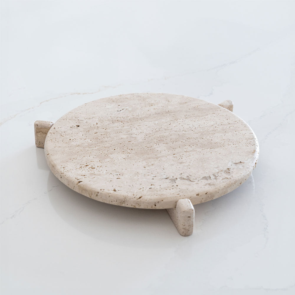 Travertine Round Tray - Wood and Steel Furnitures